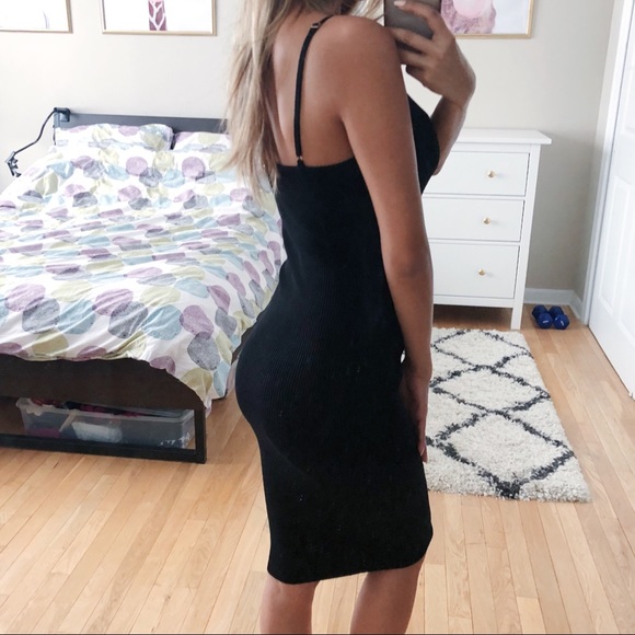 Black Ribbed Midi Zip Dress - Picture 3 of 7